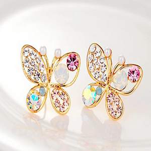 Vackra örhängen i form av guldiga & färgglada fjärilar. Nyskick!