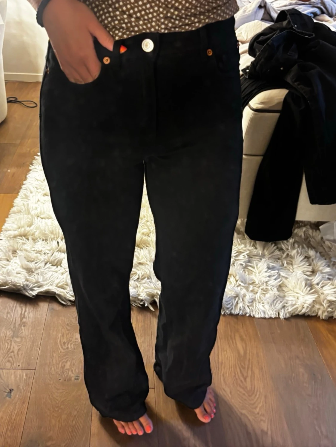 Svarta raka jeans med hög midja - 2