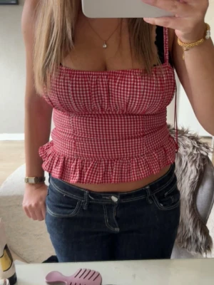 Röd  rutig topp ZARA - säljer denna populära topp från Zara!!🥰🥰 vill bli av med den snabbt. Inga defekter och endast Andvänd några få gånger 