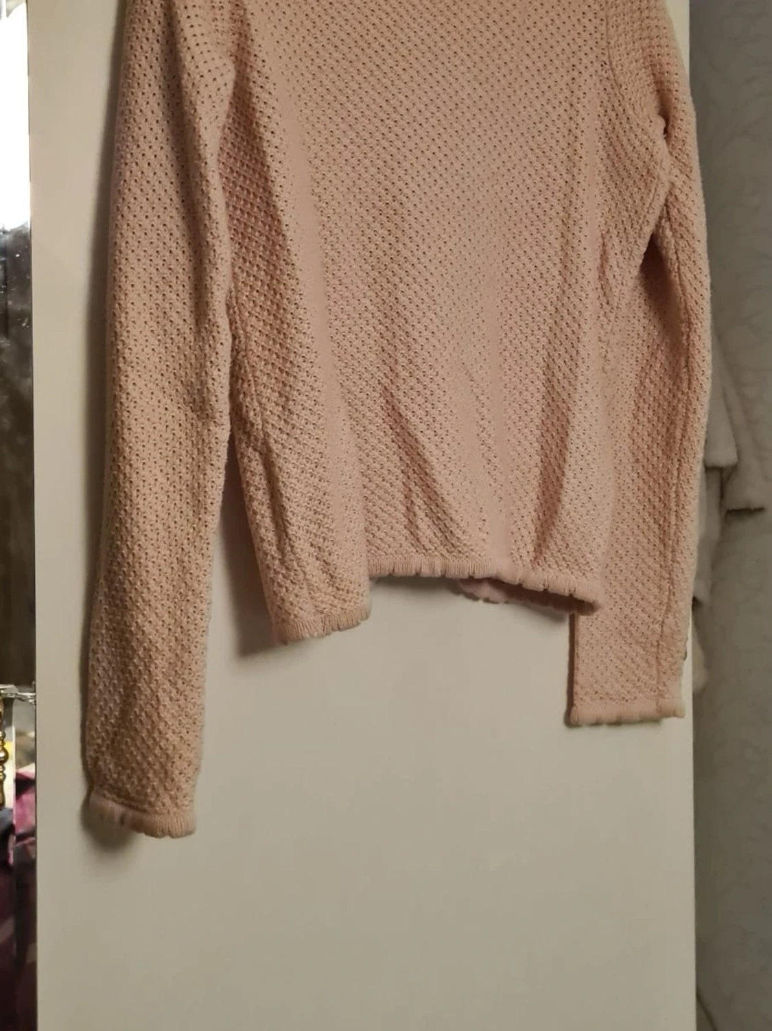 Ljusrosa stickad kofta med fickor - 1