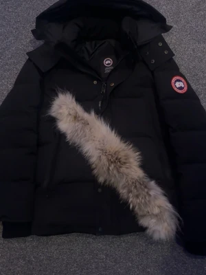 Canada Goose Wyndham Red Label i svart - Canada Goose Wyndham Red Label i svart. Klassisk och stilren vinterjacka med avtagbar päls. Varm, bekväm och perfekt för kalla dagar. Ett tidlöst plagg med hög kvalitet. Har använt ett par gånger, för mer frågor hör gärna av dig!
