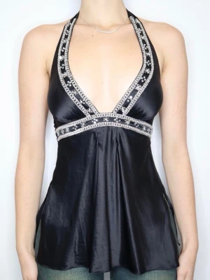 Svart silkeslinnetopp med pärldetaljer - Vintage Victoria secret topp från 2006 🖤🖤🖤 100% silk 