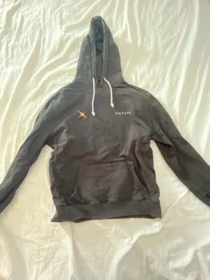 Axel Arigato hoodie  - Snygg mörkgrå hoodie med vit dragsko och broderad fågel på bröstet samt texten 'ARIGATO'. Klassisk känguruficka framtill och mjukt material som känns skönt mot huden. Perfekt för en avslappnad streetwear-look.