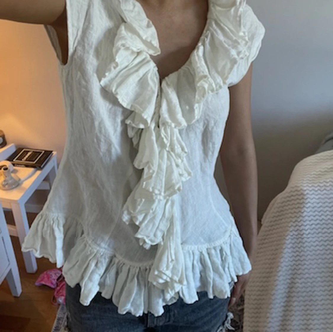 Volang blus i linne - 90