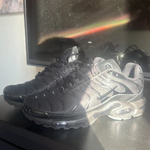 Nike TN Air Vapormax Strl 44 Svarta Skor - Tjena säljer dessa svarta nike air TN, fick dem av en vän men dem är inte riktigt min stil. Utmärkt skick förutom att jag har gått med dem lite som du kan se på  sulan, det är i princip allt. Strlk 44. Skickar samma dag före kl 20! Priset inte fast ✅