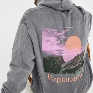 Grå oversize urban outfitters “exploration” hoodie i storlek  XS. Hoodien är slutsåld överallt, har för mig inte kommit till användning och är i nyskick! 🤍