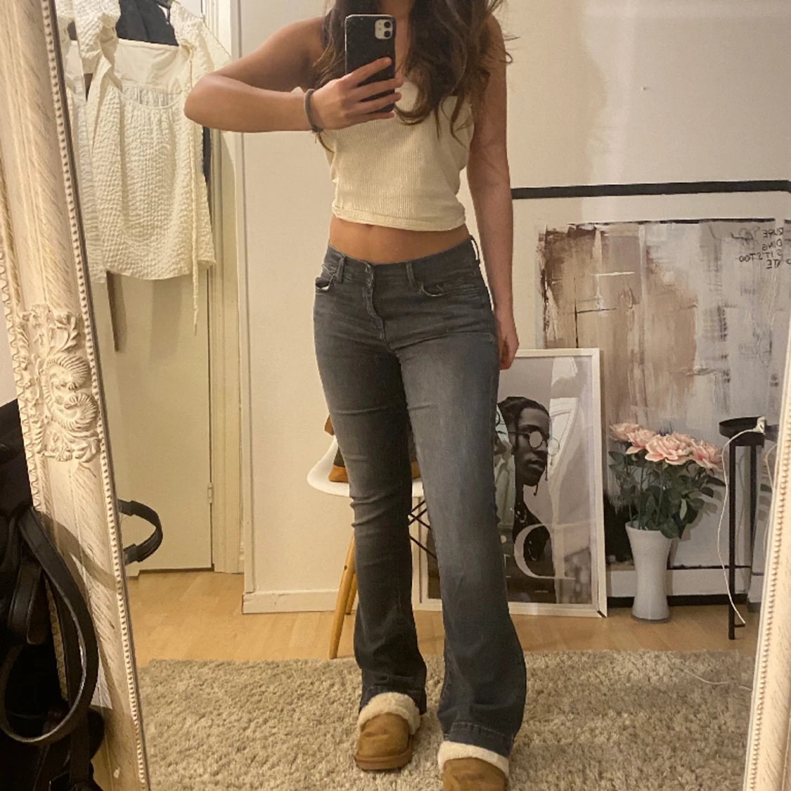 Svart/gråa lågmidjade bootcut LTB jeans  