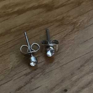 Örhängen - Ganska små silvriga örhängen med en vit kristall. 