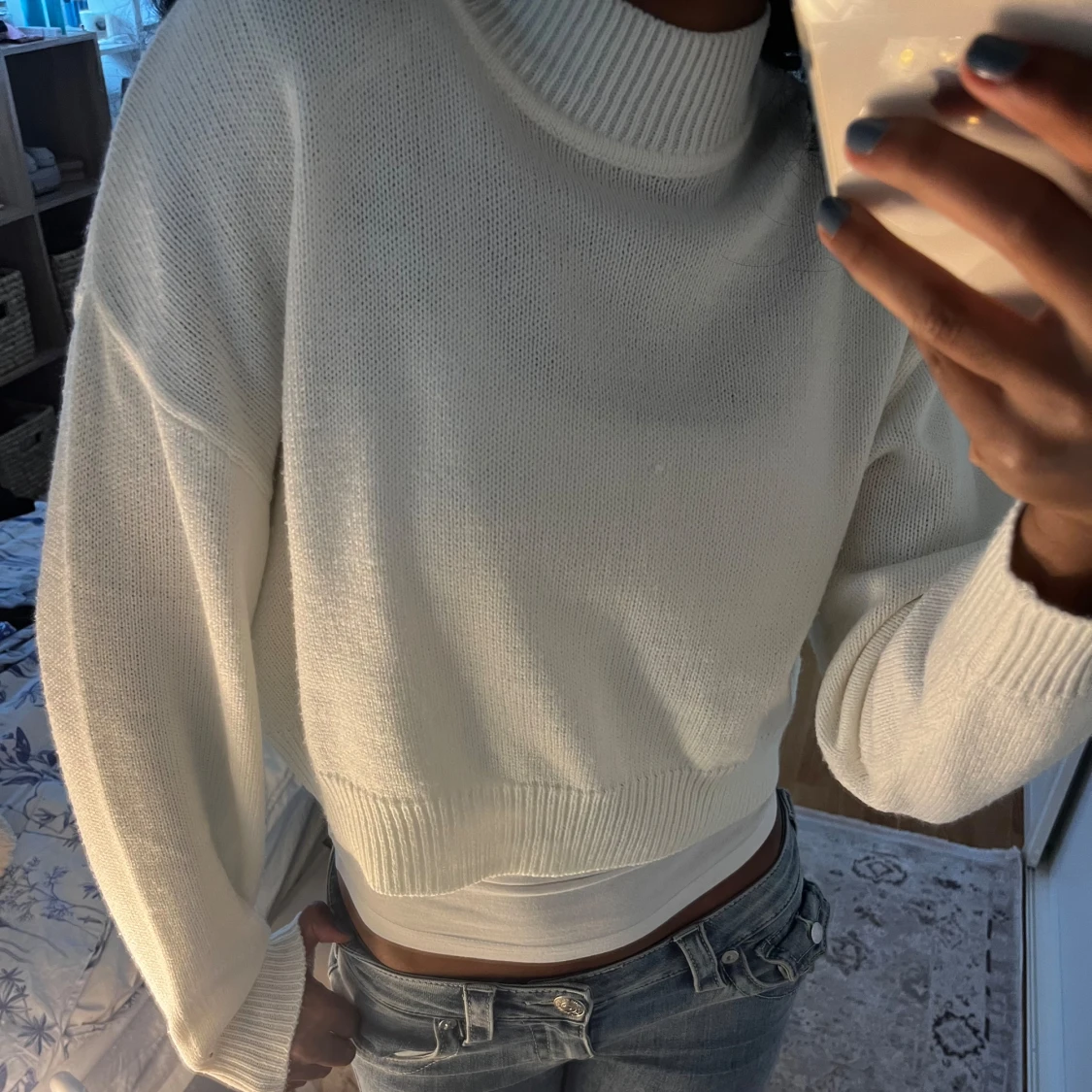 Vit stickat tröja  - 91