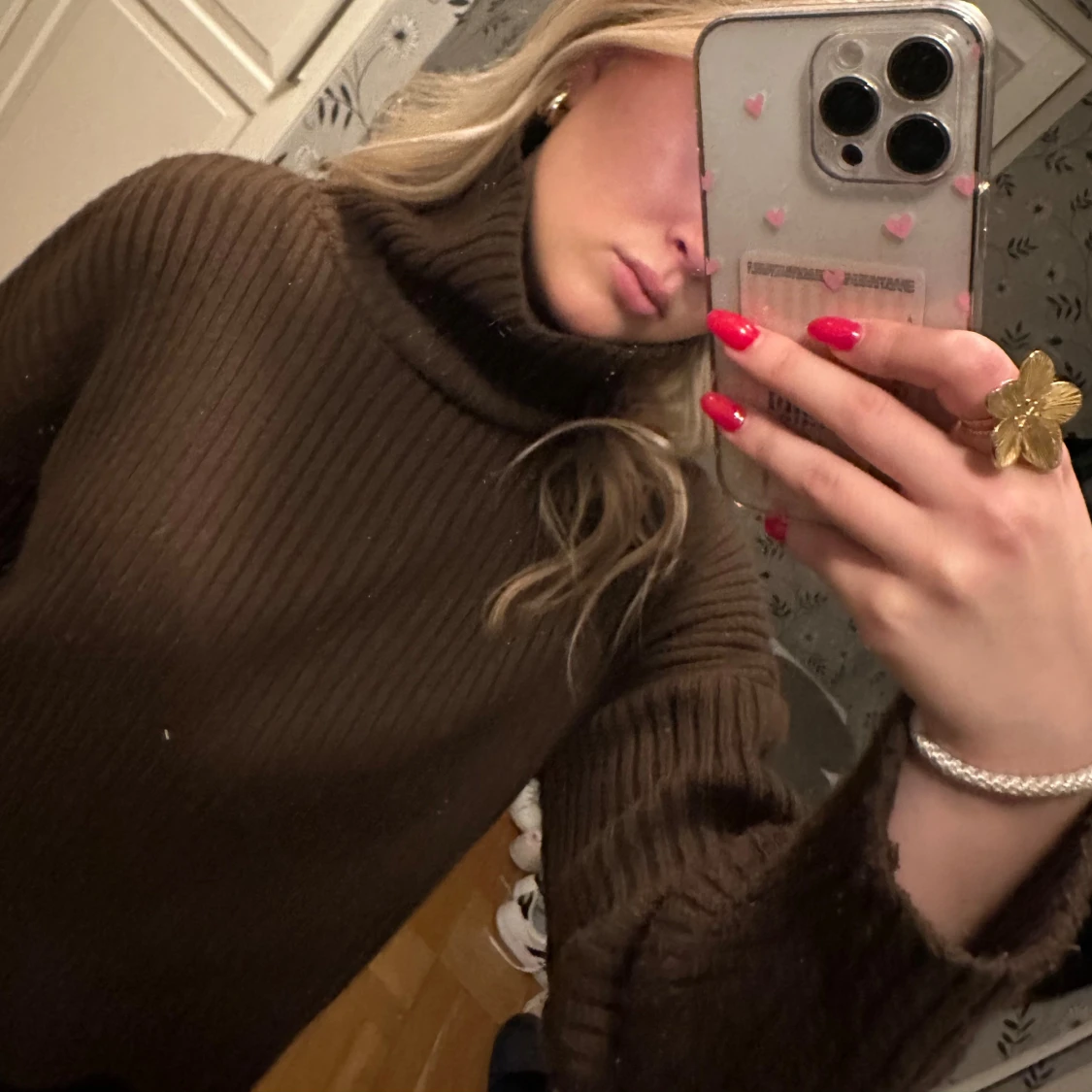 Brun stickad tröja  - 90