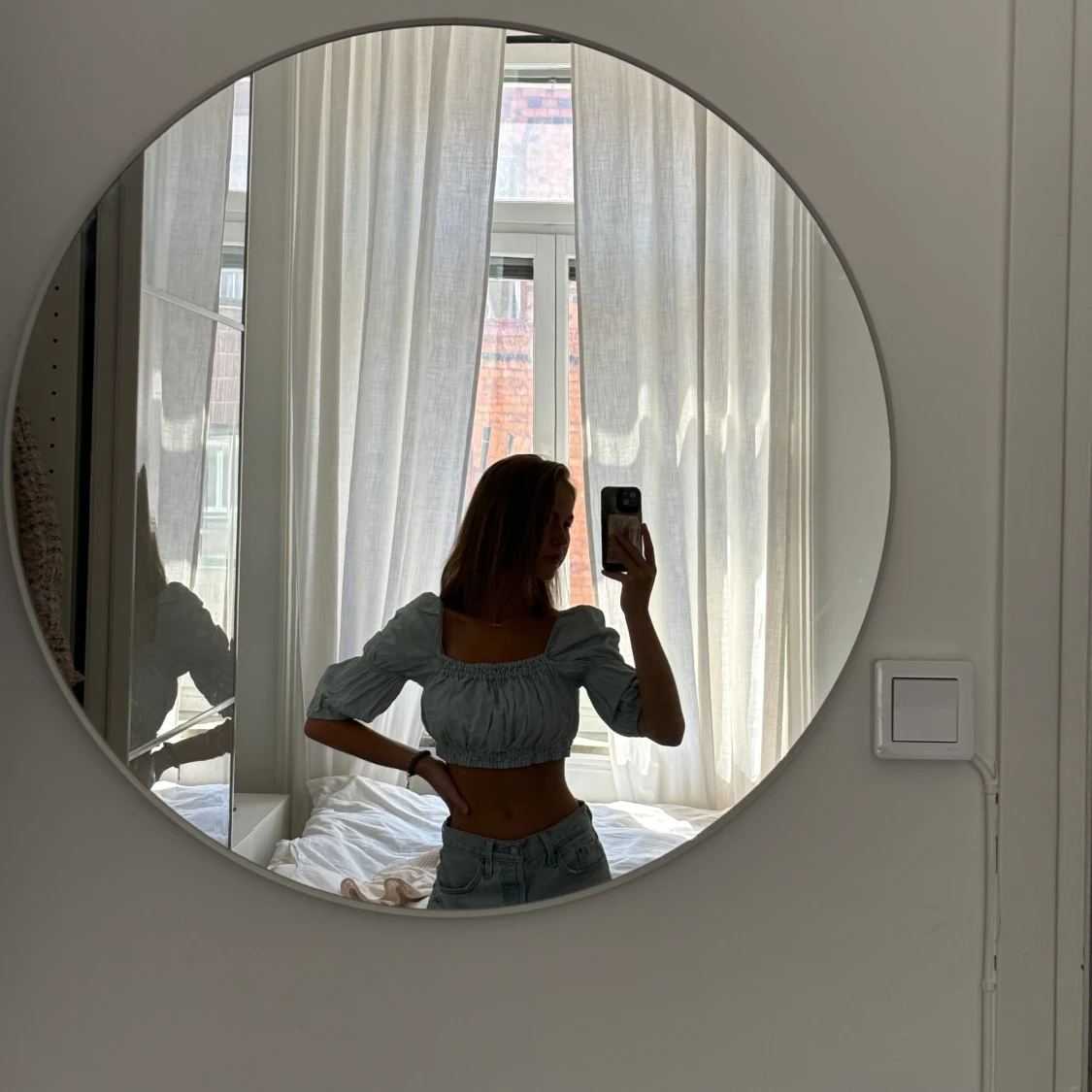 ljusblå kort blus - 90