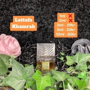 Lattafa Khamrah - Sänkta Priser! Finns i 3,5,10ml Kontakta gärna oss innan ny köper Speciellt om du ska köpa fler än 1 dekant/sample, priser finns i bilden (1 gratis 1ml sample ingår alltid vid köp av 149kr eller mer✅)
