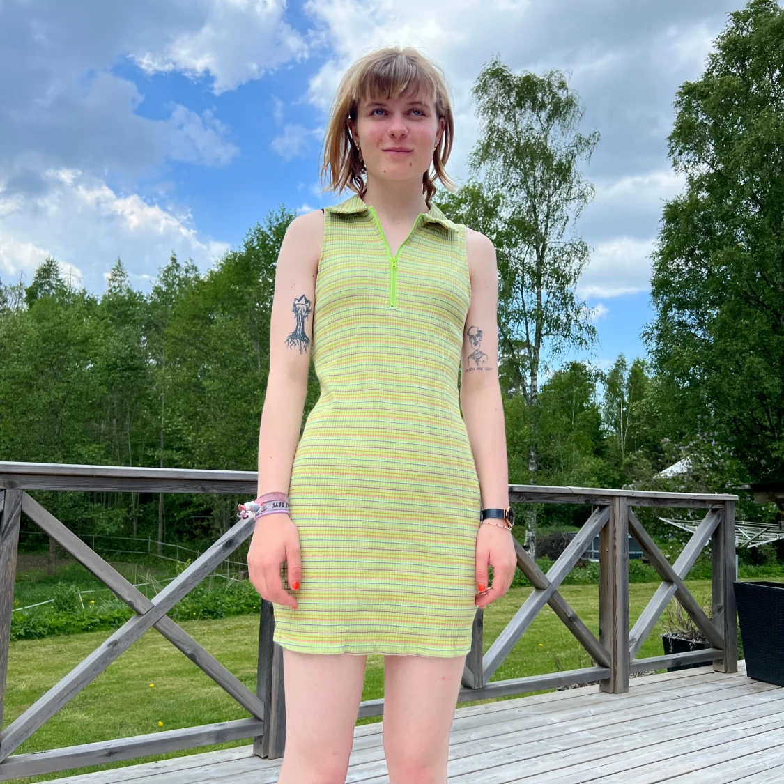 Grön randig vintage klänning  - 91