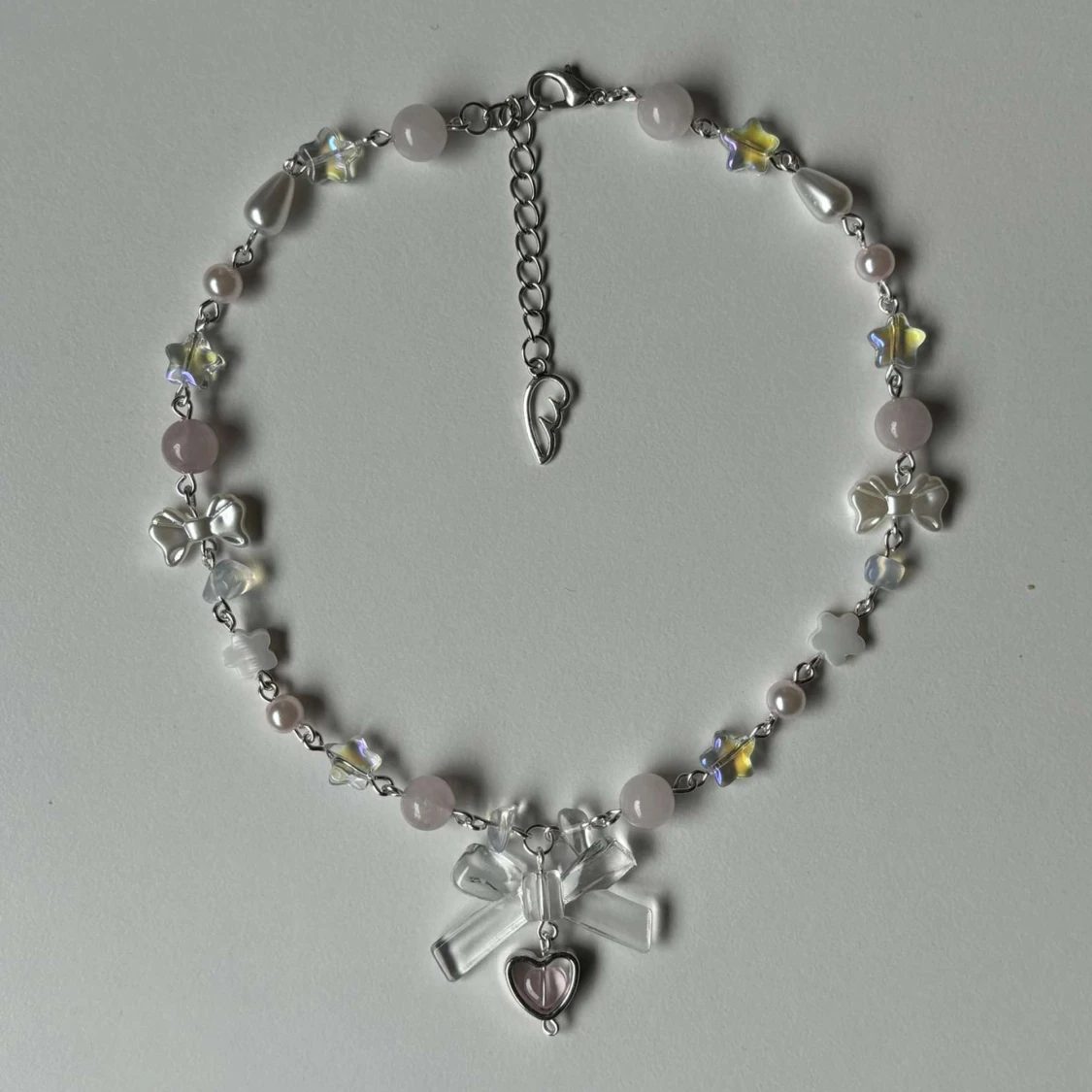 Coquette Silver & Rosa Halsband | Handgjort Halsband