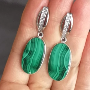 Malachite Handmade earrings - Stone 24x14 mm