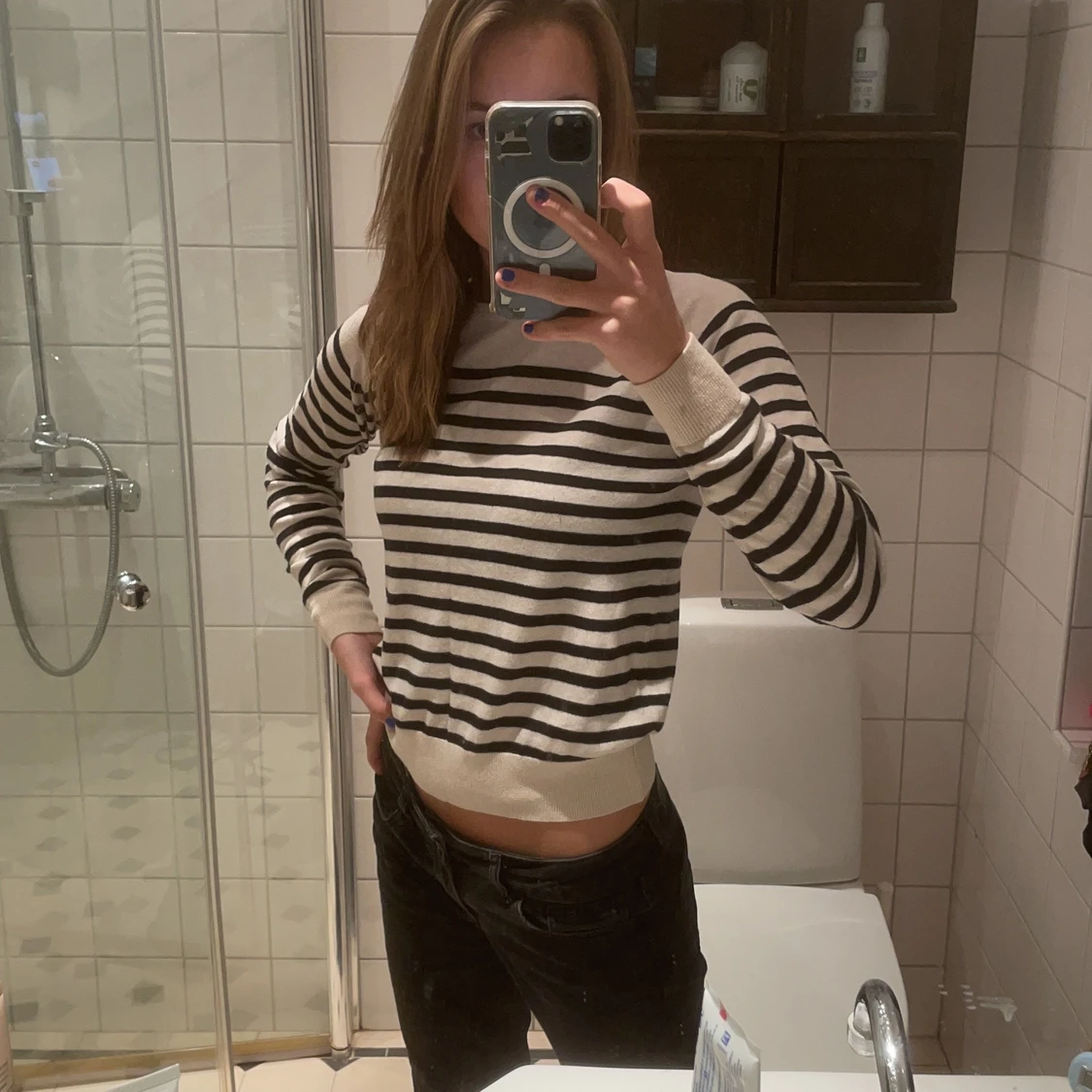 Randig långärmad tröja  - 90