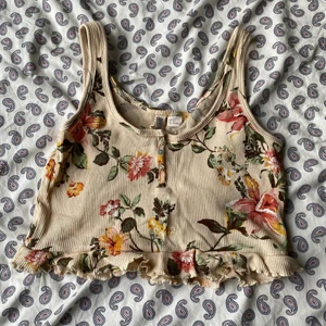 Beige linne med blommor - Bra skick