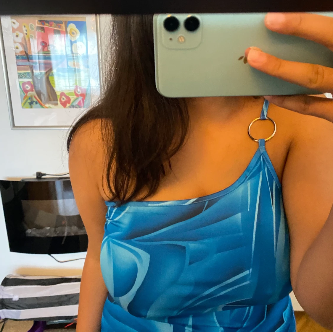 Blå mönstrad klänning  - 90