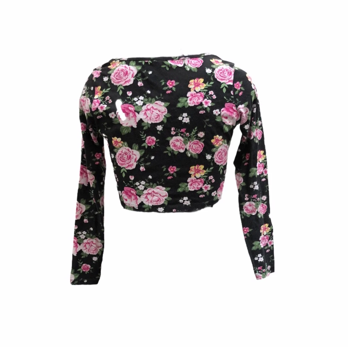 Blommig svart croptop - 90