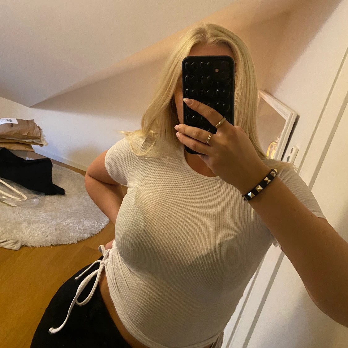 Vit ribbad topp - 90