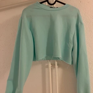 Croppad sweatshirt från Boohoo - En blå croppad sweatshirt från boohoo. Aldrig använd då jag är lång och den blev kort på mig. Storlek 36, säljs för 75 kr+frakt💕