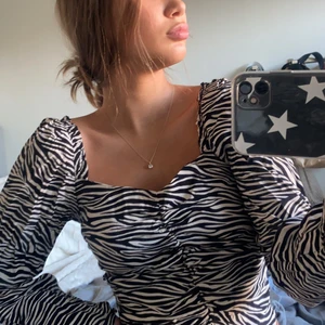 Mönstrad topp - Säljer denna zebramönstrade festtopp från HM!! Den är i storlek 34 och köptes för en cirka 2 år sen. Den är i fint skick, knappt använd. Vill bara bli av med den så budningen börjar på 40kr