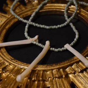 Halsband ben - Ett riktigt enkelt och coolt halsband med ben och grå pärlor. 