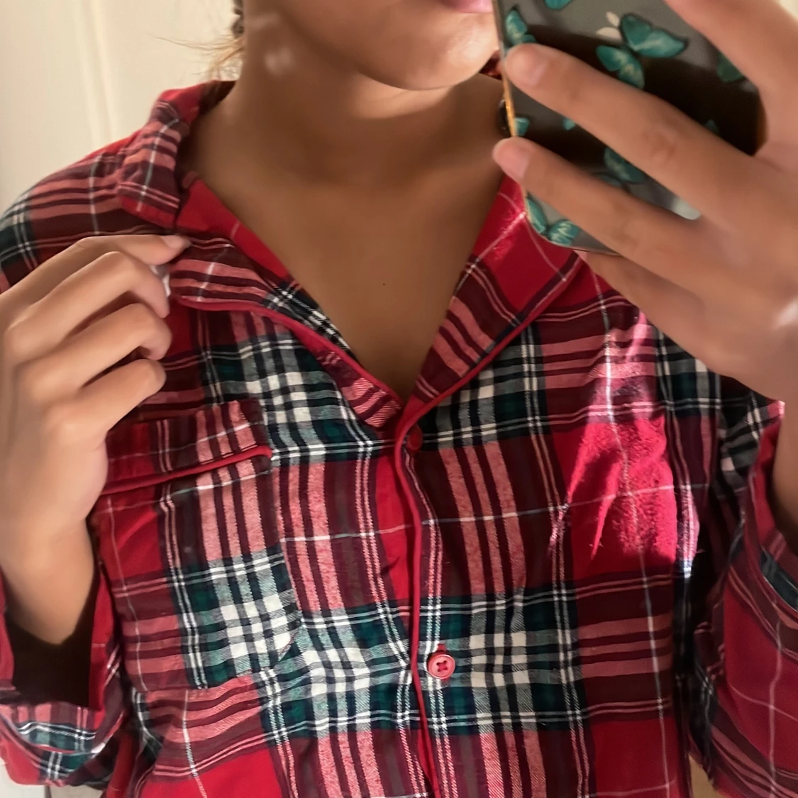 Röd rutigt pyjamas sett - 90