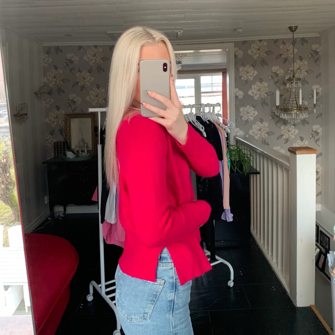 Rosa stickad tröja - 90