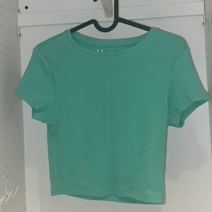 Croppad t-shirt - Denna är köpt från New Yorker, den är använd ett väldigt fåtal gånger men trots det har den en liten liten fläck på framsidan som dock knappt syns (kolla andra bilden). Färgen är mer grön i verkligheten än vad det ser ut som på bilden. 25 + frakt 🥰
