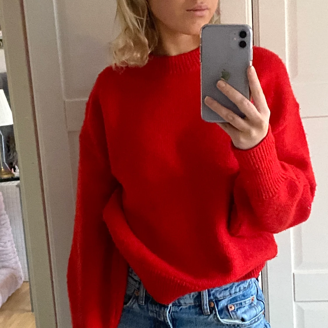 Röd stickad tröja  - 90