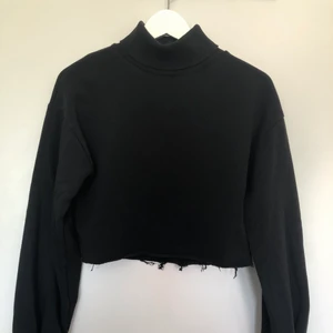 Croppad tröja med polo  - Snygg croppad sweatshirt med polokrage. Har slitna detaljer nedtill som går att klippa bort om man önskar. 