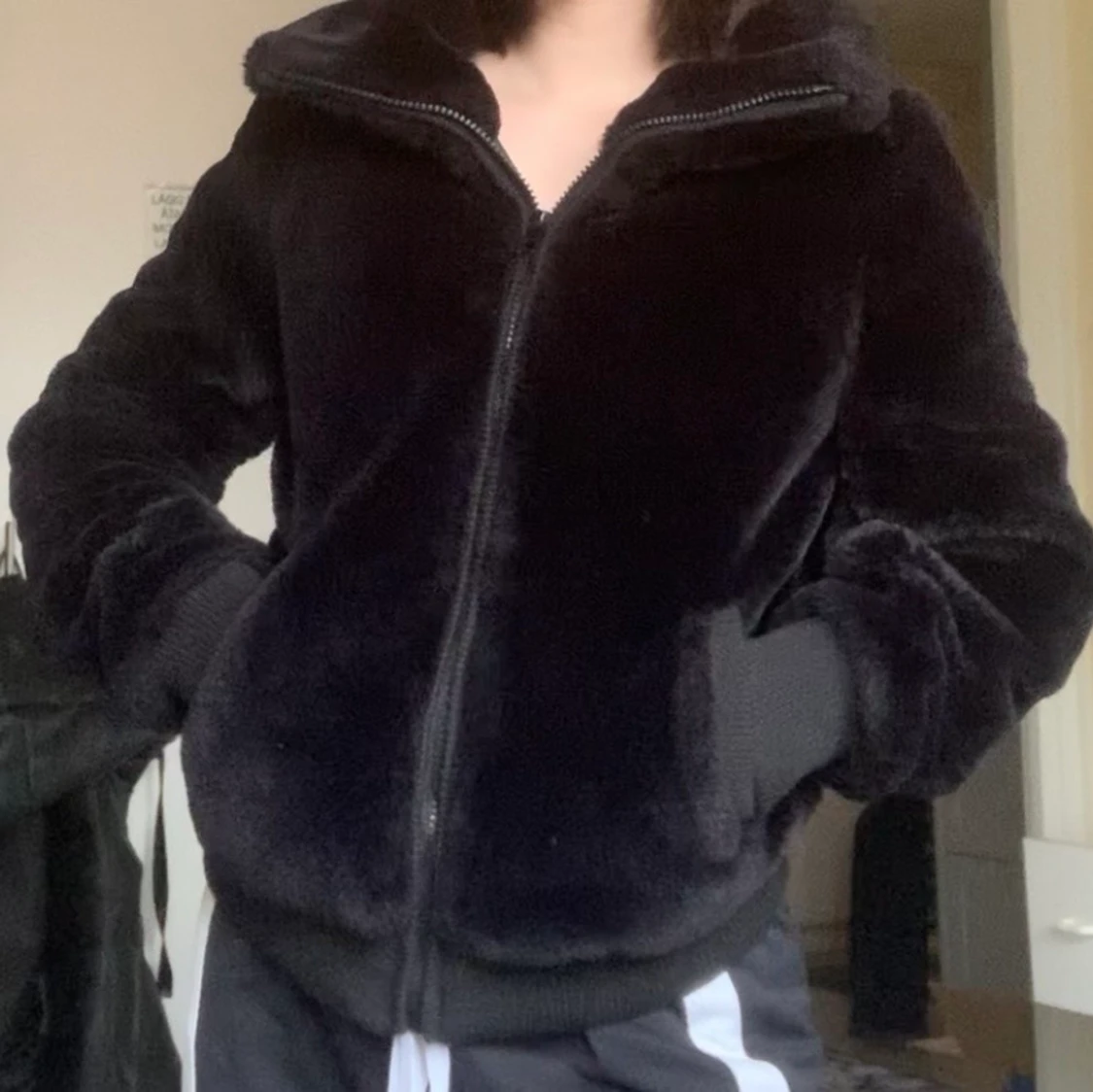 Svart pälsjacka / höstjacka - 90