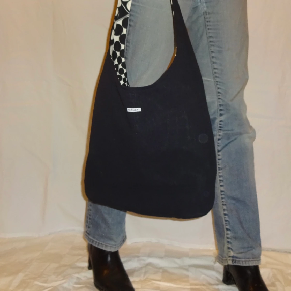 Handsydd svart tygväska / tygpåse - 90