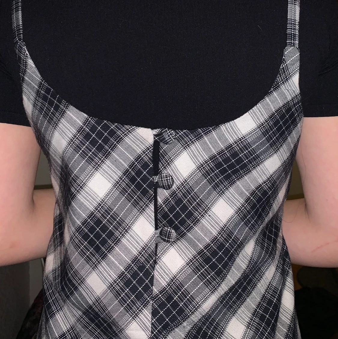 Svart vit rutig klänning på spaghetti straps - 91