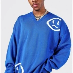 Blå stickad tröja - Knappt använd , storlek M