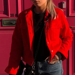 röd jeansjacka - röd oversized jeansjacka från Lindex i storlek XS,