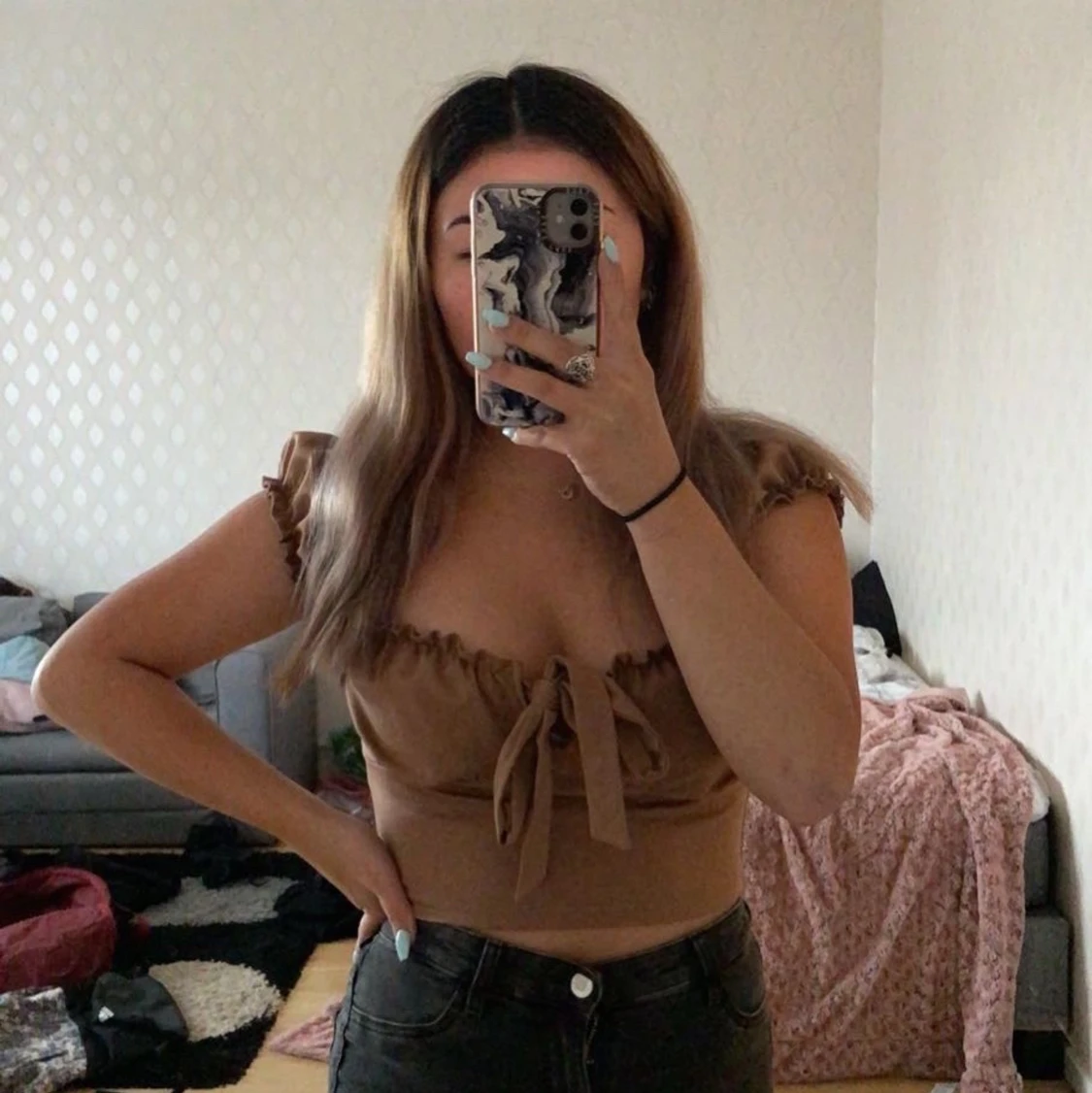 Snygg Brun/beige topp stl S