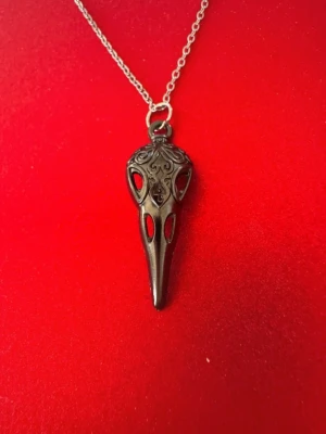 Silverhalsband svart döskalle  - Säljer smycken som skapats som hobby av mig och dottern.   Halskedjan är ca 45-50cm  Bilder på berlock kan vara missvisande så är det viktigt så fråga gärna om mått 🌹  Smycken är inte av äkta guld/silver .   Inga bud godtas då priserna är så billiga❤️