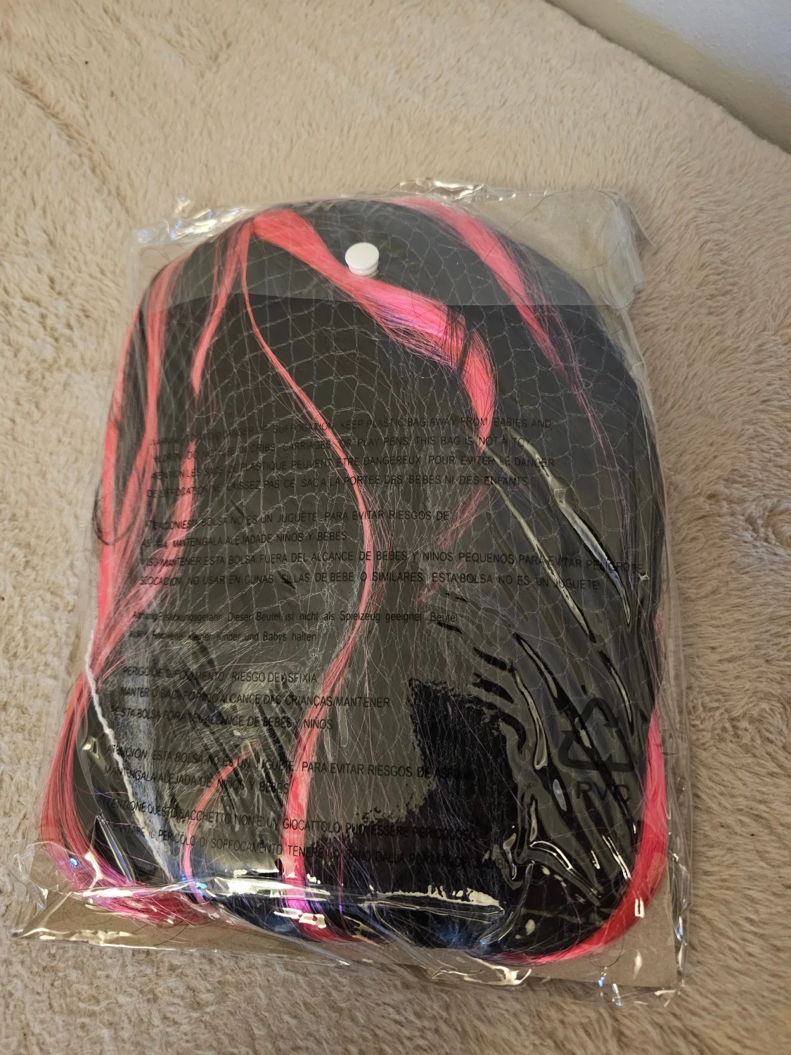 Svart och rosa peruk med långa slingor - 1