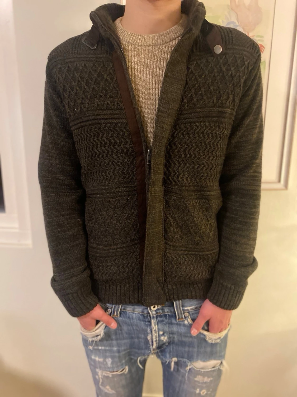 Mörbrun stickad kofta/jacka 