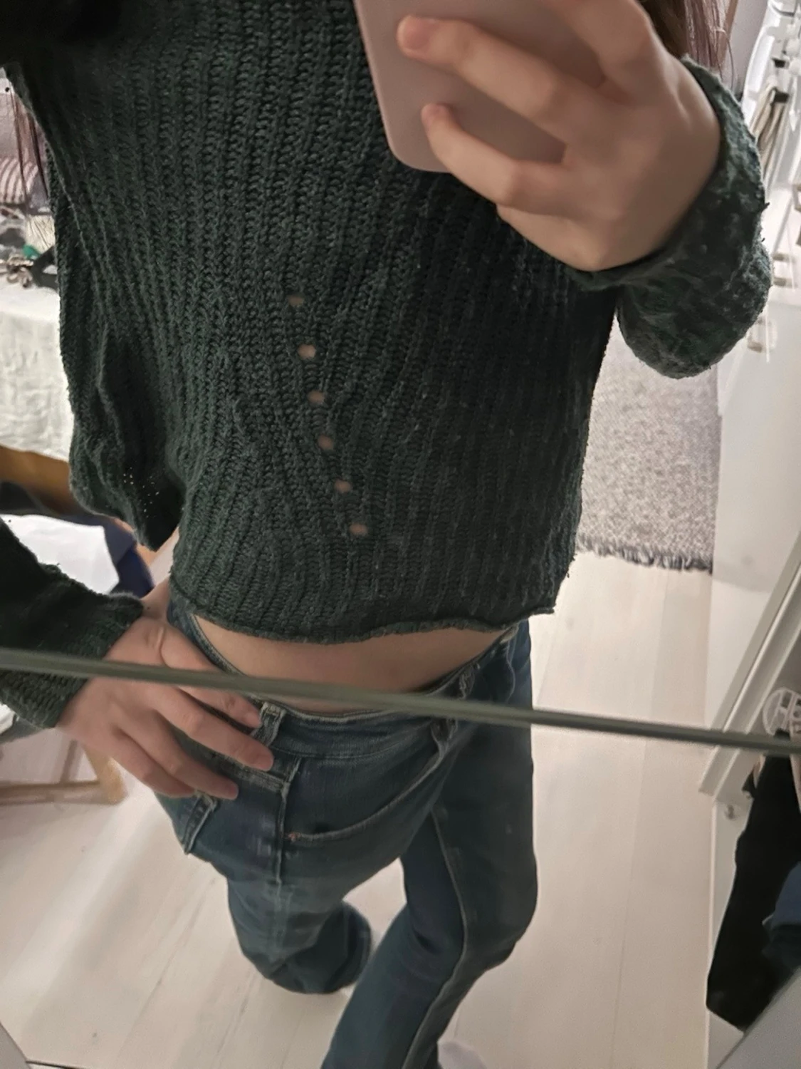 Mörkgrön stickad polotröja - 2