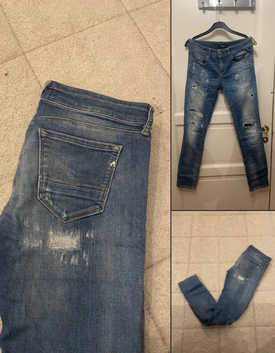 Replay blå slitna jeans