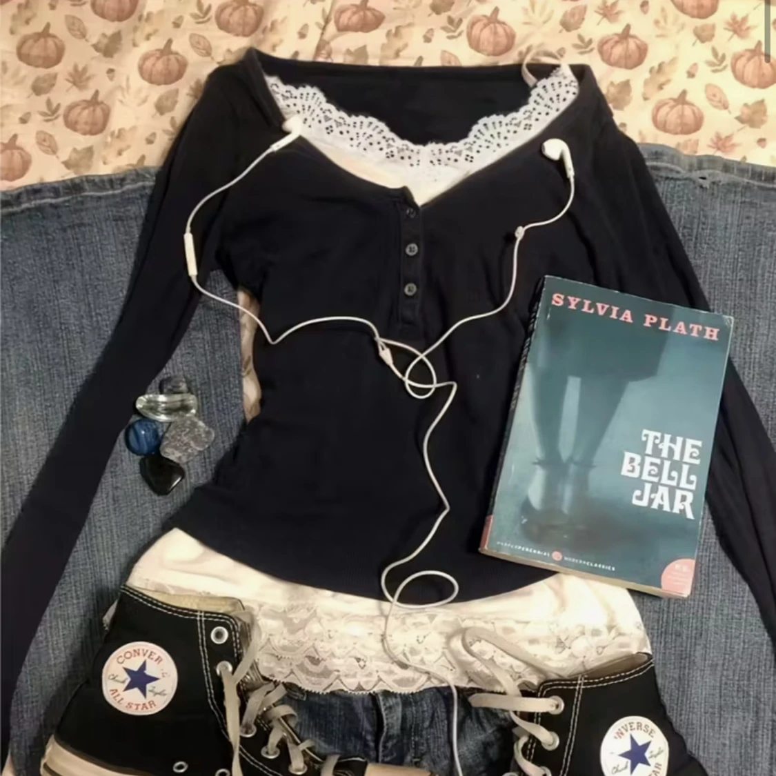 Svart långärmad topp med spets