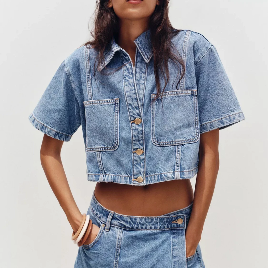 Croppad jeansskjorta från Zara