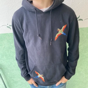 Svart hoodie med broderade fåglar från Axel arigato - Svart hoodie i bomull och polyester med broderade färgglada fåglar på bröstet och fickan. Tröjan har huva med snörning, magficka och långa ärmar. Perfekt för dig som gillar coola detaljer och vill sticka ut lite extra.
