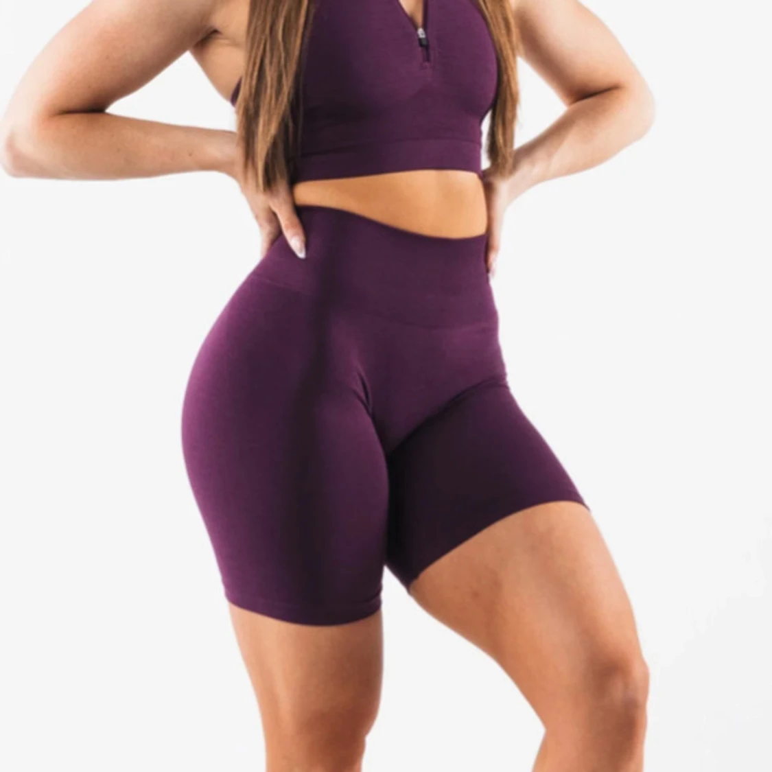 Mörklila seamless träningstights-shorts