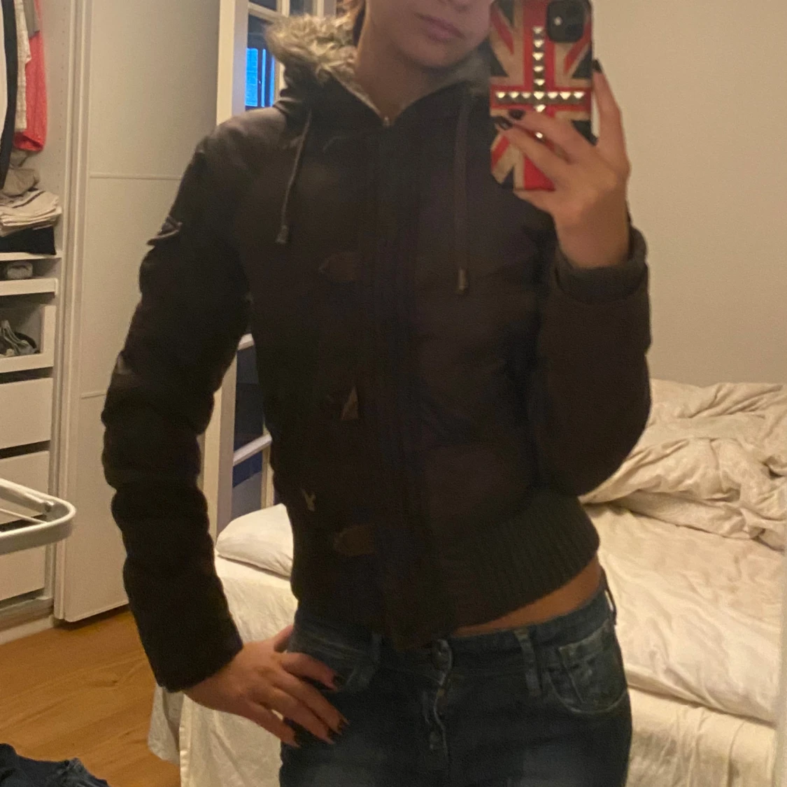 Y2k pufferjacka med pälsluva - 1