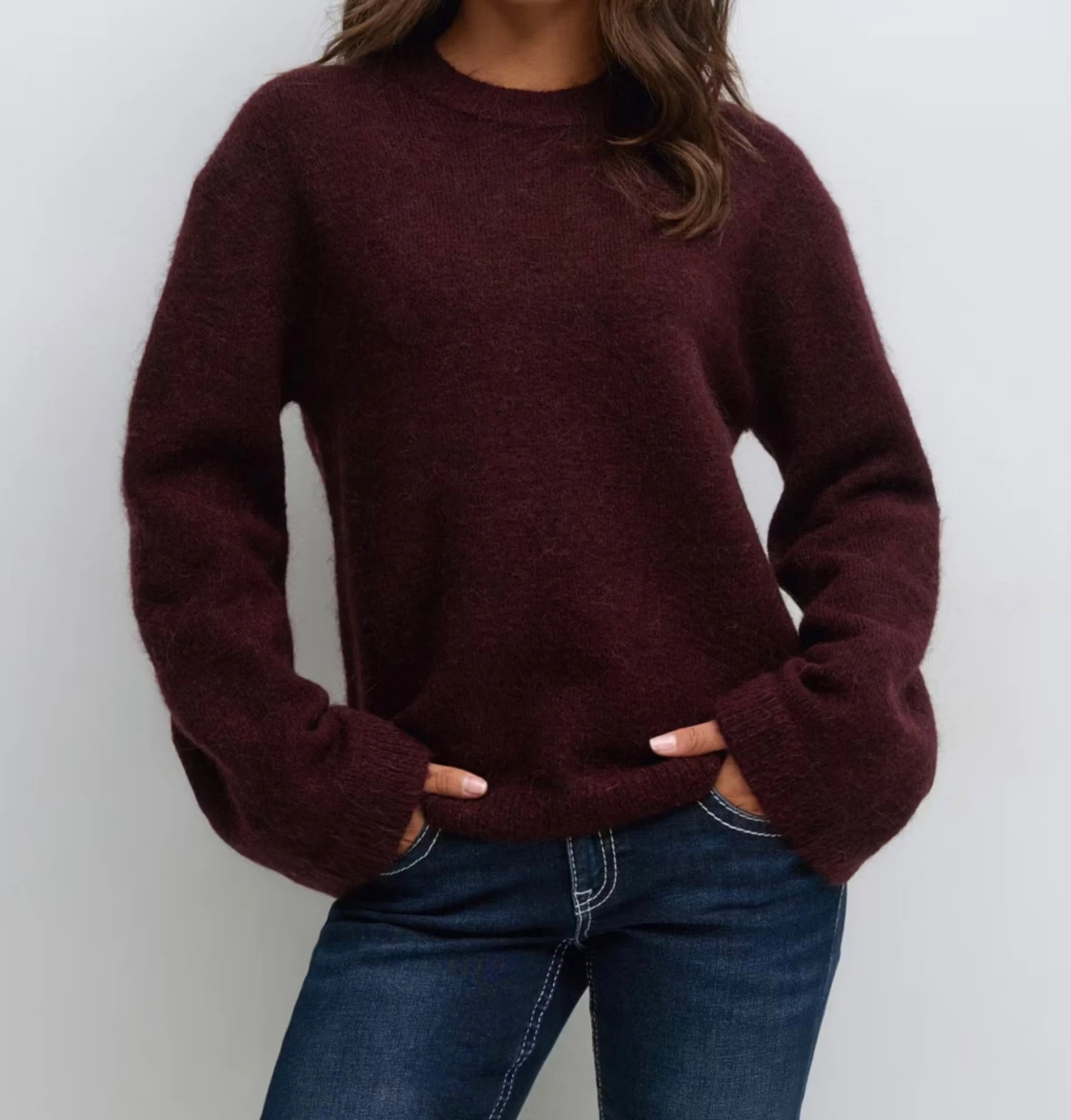 Vinröd stickad tröja