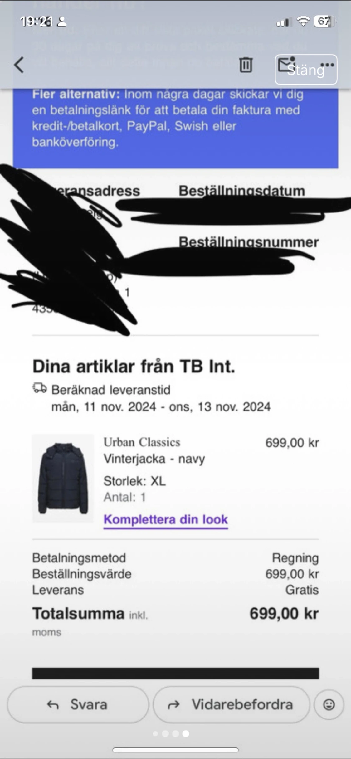 Mörkblå pufferjacka Urban Classics XL - 3